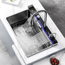 304不锈钢水槽蜂窝瀑布数显鲸鱼飞雨厨房加厚纳米家用大单槽洗菜