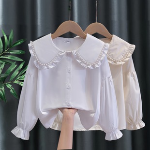 Girls' White Shirt Long Sleeve Spring and Autumn Cotton 2025 New Arrival All-match CUHK Children's Girls College Styline Shirt
