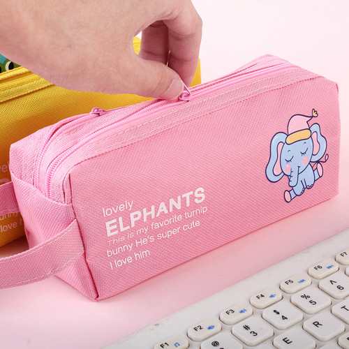 Original design Korean creative cute large pencil bag for men and women with double zipper cartoon student pencil bag canvas large capacity