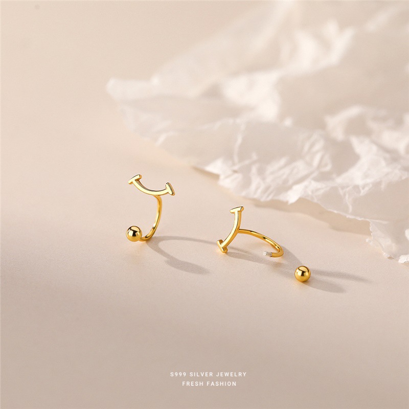 999 Silver Smile Hook Female Korean Ins Earbone Nails Twisted Hat Temperament Threaded Thread Earrings_voghion.com