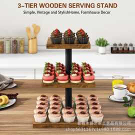 亚马逊铁艺木质甜点架纸杯蛋糕展示架三层聚会派对装饰托盘置物架
