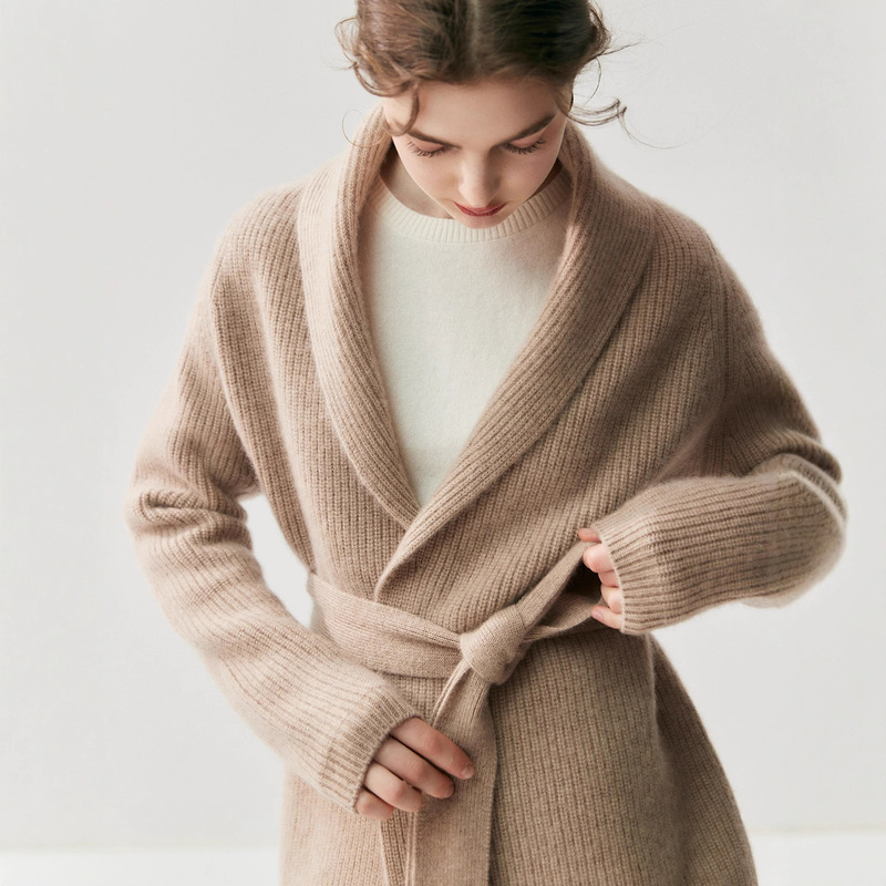 760g Bathrobe Style Lazy Cashmere Cardigan Lace-Up Jacket 2025 Autumn and Winter New Women's Wool Knitted Sweater 760g Bathrobe Style Lazy Cashmere Cardigan Lace-Up Jacket 2025 Autumn and Winter New Women's Wool Knitted Sweater