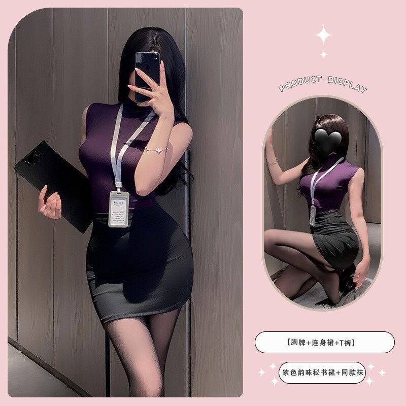 Sexy Lingerie, Sexy Secretary-Style Uniform Set, Pure Desire Tight-Fitting Hip-Hugging Skirt, Black Stockings, Seductive and Passionate Outfit 9980 Sexy Lingerie, Sexy Secretary-Style Uniform Set, Pure Desire Tight-Fitting Hip-Hugging Skirt, Black Stockings, Seductive and Passionate Outfit 9980