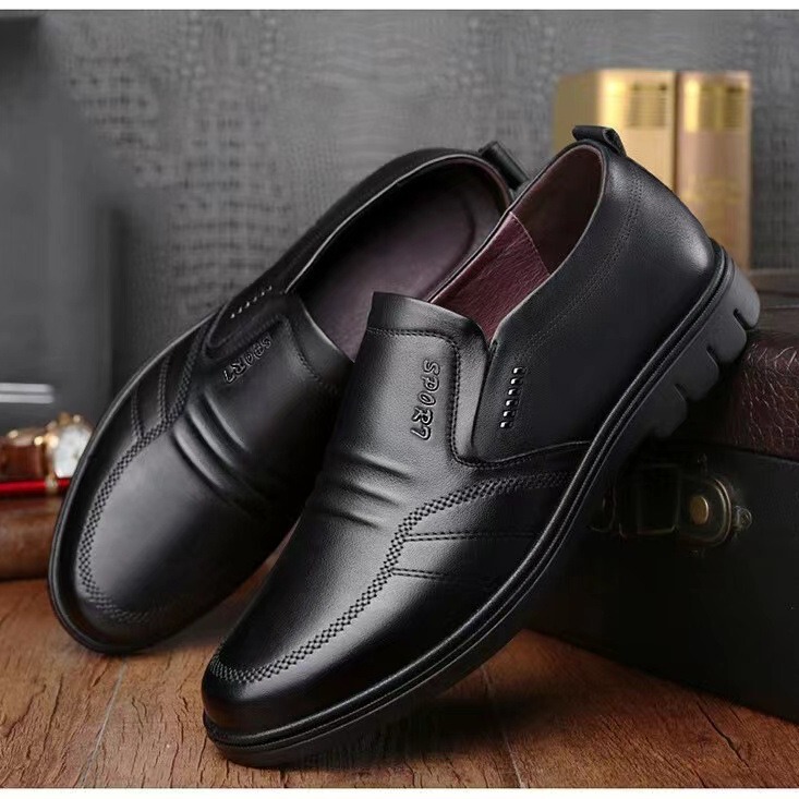 Amazon Men's Leather Shoes 2025 Cross-Border Lightweight New Low-Top Business Casual Shoes Black Soft Sole Formal Men's Shoes