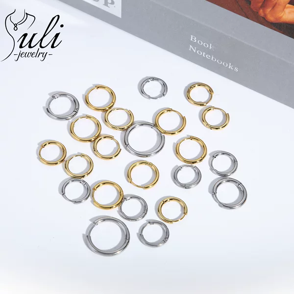 Plain Hoop Earrings, Ear Clips, Ear Buckles, Ear Studs, Men's Stainless Steel Jewelry, Titanium Steel Ear Hoops, Light Luxury High-End Gold Earrings for Women