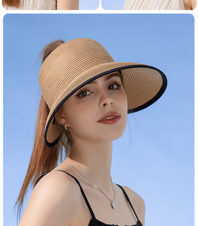 امرأة أنيق الأساسي اللون الصامد طنف كبيرة قبعة من القش display picture 2