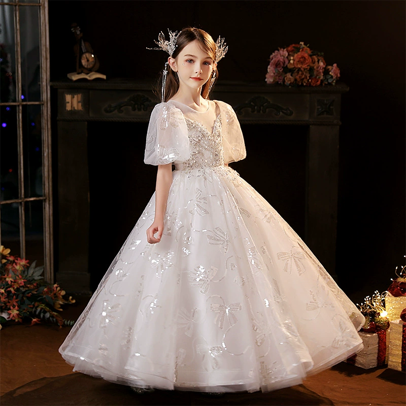 Elegant elite flower girl dress, winter autumn long skirt for princess, piano, children's suit