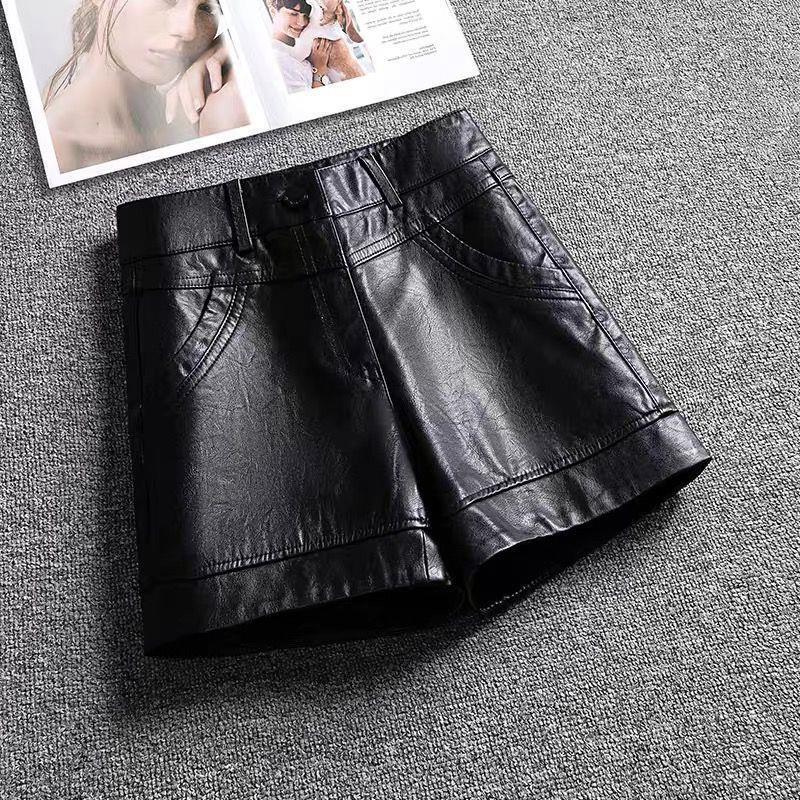 2026 New Autumn and Winter Leather Shorts for Women to Wear with Boots, High-Waisted Straight-Leg Versatile Pu Leather Pants 2026 New Autumn and Winter Leather Shorts for Women to Wear with Boots, High-Waisted Straight-Leg Versatile Pu Leather Pants