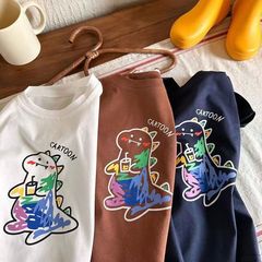 Summer New Pure Cotton Cartoon Fun Doodle Dinosaur Short Sleeve Top for Boys and Girls Korean Style T-shirt, Dropshipping One Piece