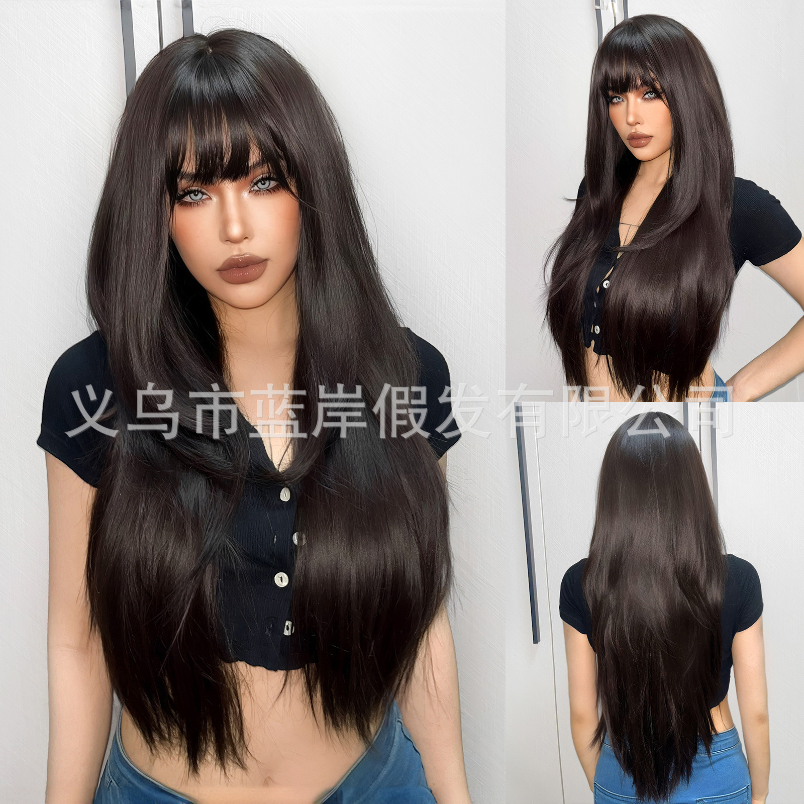 Peruca, cabello largo, franjas de alto nivel, atmósfera gris-púrpura, cos, moda, cabeza completa, mujer