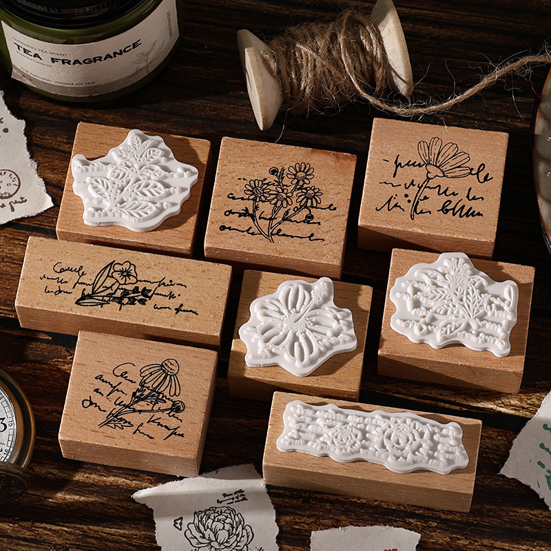 Serie de marcas crepusculares Tema de flores retro Sello de haya Material de bricolaje transfronterizo Sello de madera decorativo