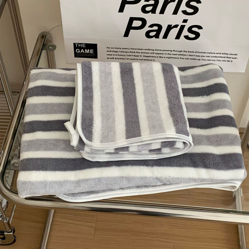Grey Brown Striped Coral Fleece Bath Towel High Color Value Simple Contrast Color Instagram Home Dormitory Water Absorbent Bath Towel