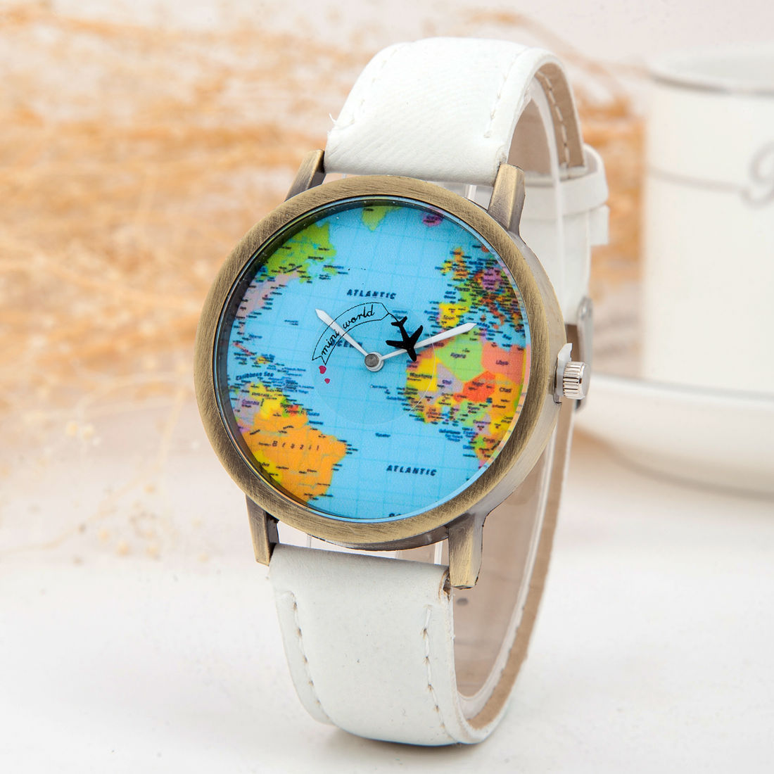 Hot selling circling the earth, cowboy belt watch, antique copper aircraft map belt, men's and women's watch_voghion.com