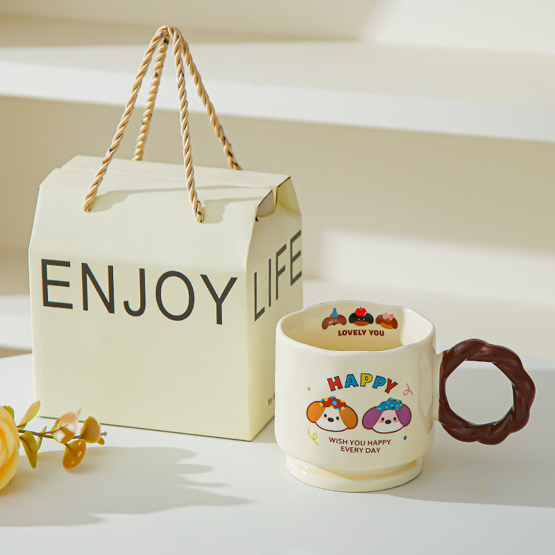Creativo encantador dibujos animados taza de cerámica Boog taza de alta cara taza de marca taza de pareja taza de agua potable doméstica