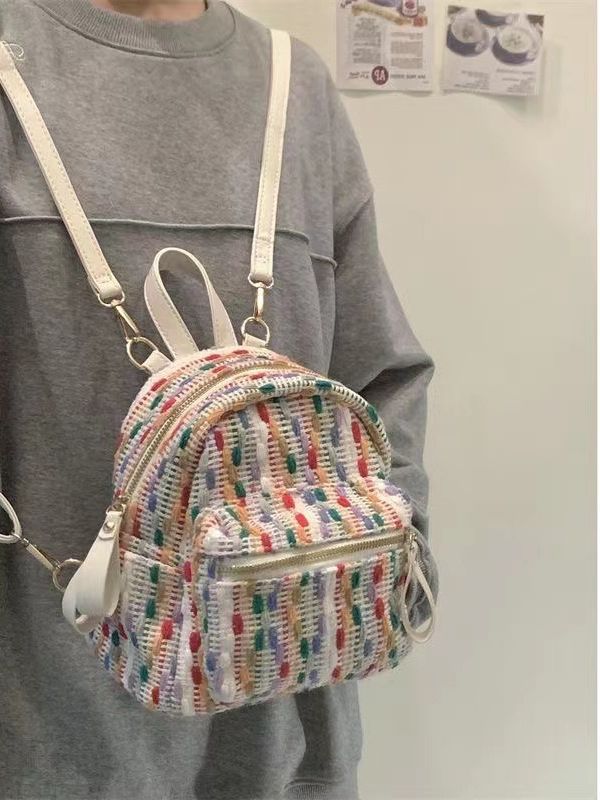 Rainbow Knitted Internet Popular Backpack 2023 Spring and Summer New High-end Niche Travel Backpack Fashion Mini Small Bag