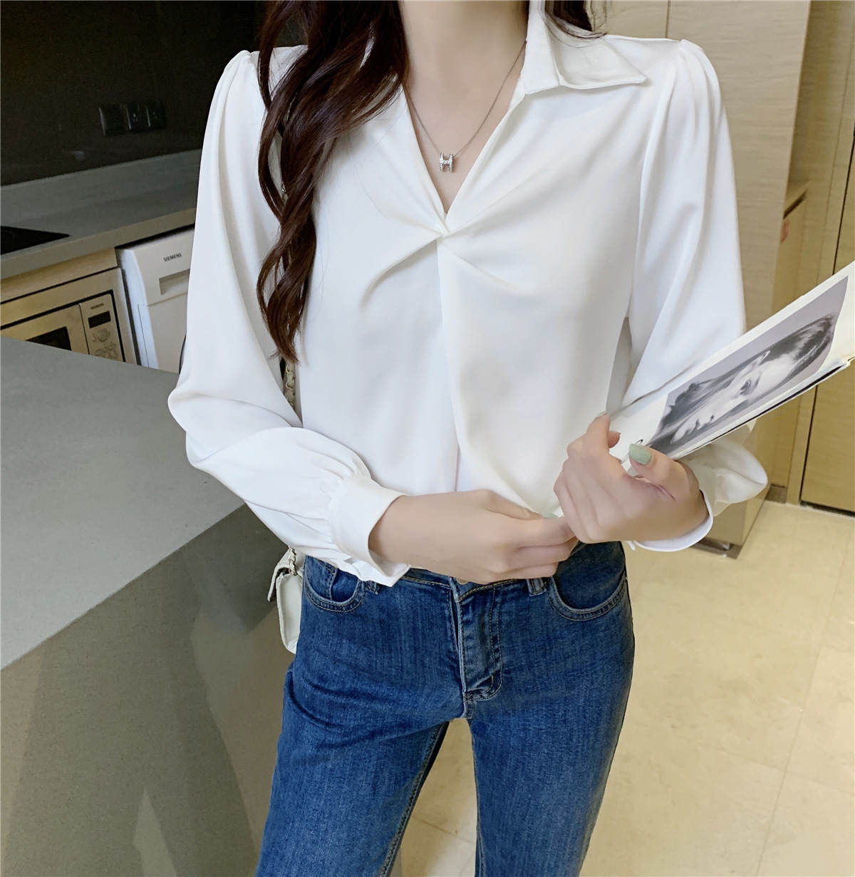 silk satin long-sleeved shirt Nihaostyles wholesale clothing vendor NSFYF76632