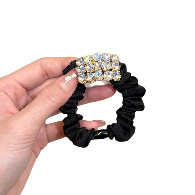 Elástico de cabelo elegante com strass para mulheres penteado_voghion.com