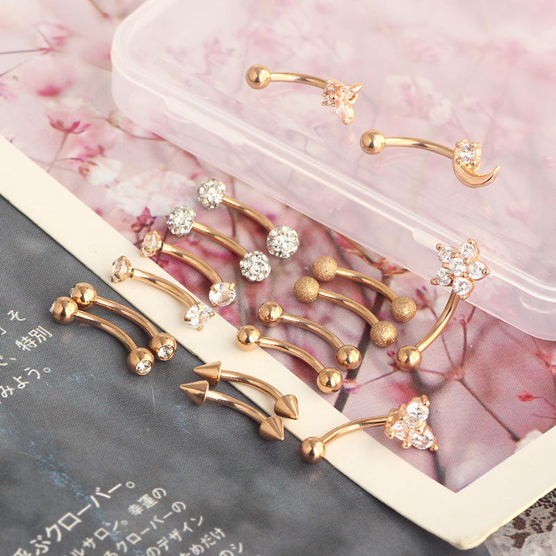 16pc Piercing Set Stainless Steel Zircon Studs Flat Back Ear Cartilage Nose Eyebrow Lip Jewelry Rose Gold detail image 10