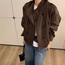 美式复古麂皮绒风衣外套女欧货2025秋季新款时尚休闲宽松夹克上衣