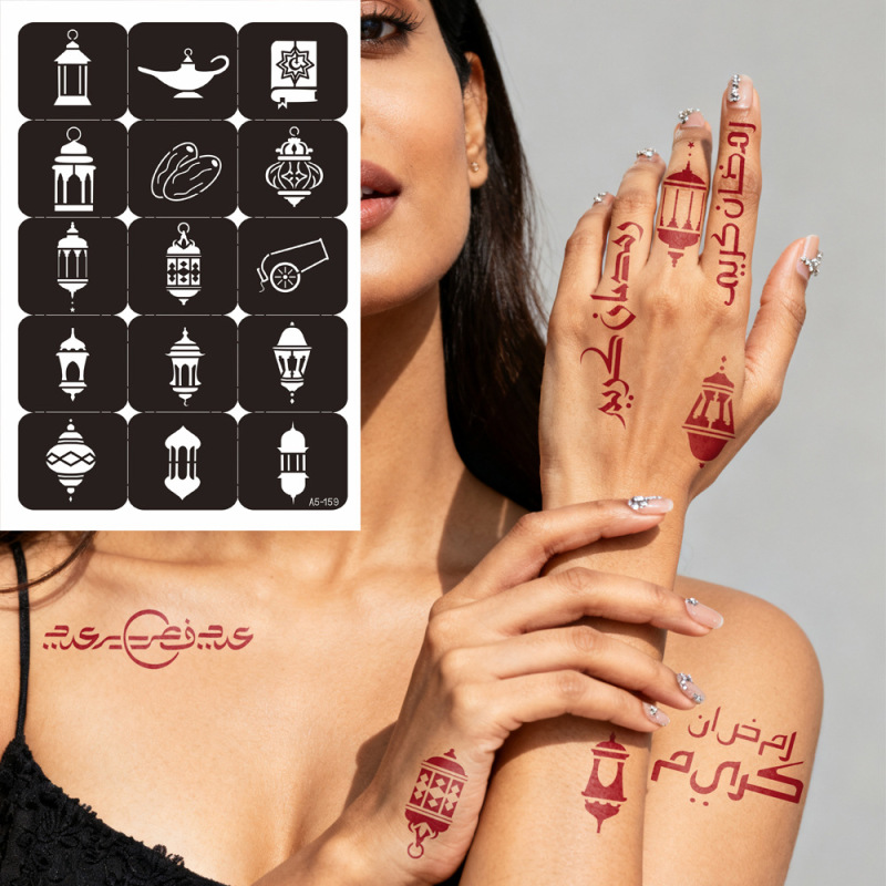 Cross-Border Wholesale Tattoo Templates, Henna Hollow-Out Stickers with Star and Moon Patterns, DIY Decorative Tattoo Templates for Human Hands