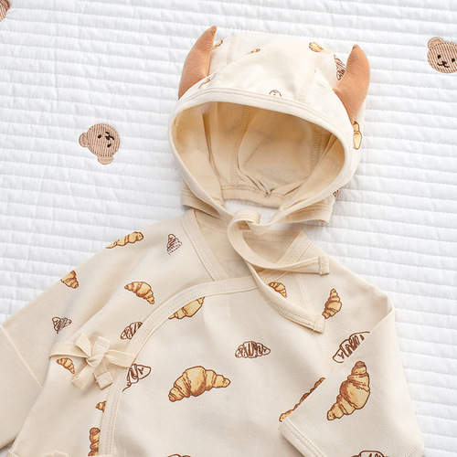 2024 New Nordic Style Ox Horn Bag Cotton Hoodie Newborn Baby Clothes Boneless Undershirt Onesie Set
