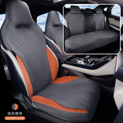 Byd Qin Plus Seat Cover/Semi-Suede Plusev/Dmi Seat Cover Full Surround Anti-Slip (Modelə uyğun (Original) oturacaq örtükləri) - dark-gray-orange-the-whole-car-has-five-seats