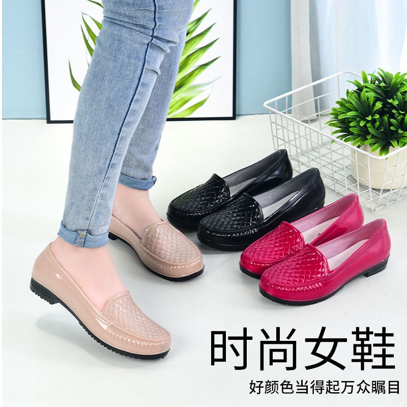 Low-top Non-slip Rain Shoes Spring and Autumn Low Mouth Rain Shoes Women's Fashion Student Flat Rain Boots Kitchen Work Rubber Shoes Car Wash Shoes