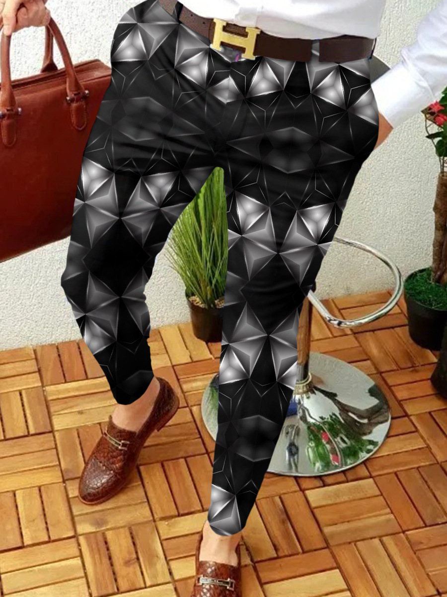 2023 estación independiente transfronteriza europea y americana nuevo patrón casual de los hombres impreso Mediados de cintura traje casual pantalones micro pantalones elásticos