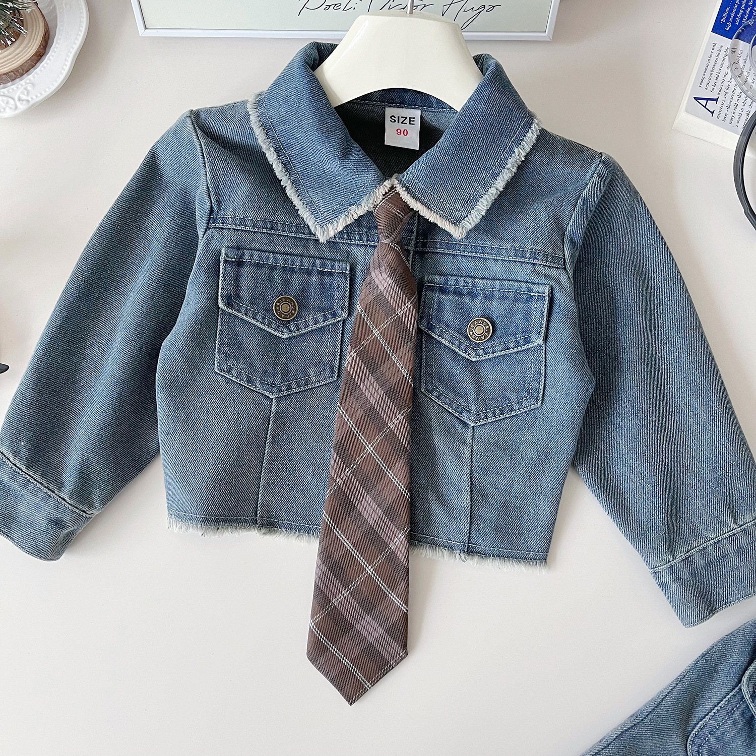 2024 Autumn New Girls' Versatile Korean Denim Coat+Denim Skirt Two Piece Set 67383_voghion.com