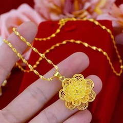ベトナム沙金多層メッキ金色花ネックレス女性気質復古水波チェーンペンダント生放送供給アクセサリー