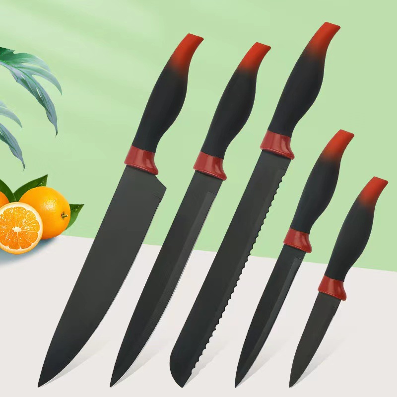 Comercio exterior al por mayor de goma plástico color gradiente mango de abdomen de acero inoxidable pulverización de pintura cuchillos de cocina regalos de plástico transfronterizos