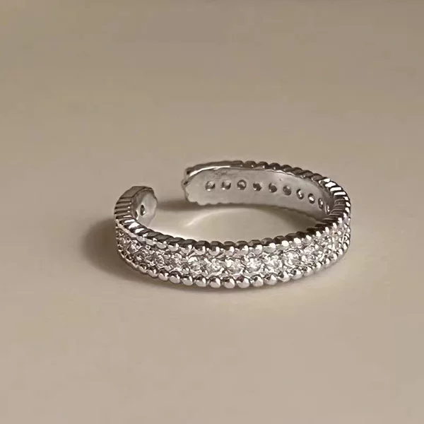 02623 Japanese and Korean Style Unique Retro Bead Edge Wide Ring Full Diamond Smooth Simple High-End Versatile Ring