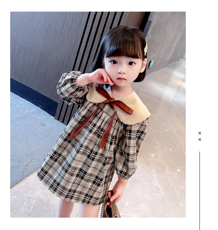 Colletto per bambola da ragazza a scacchi 2024 Primavera Nuova moda coreana Abito da principessa alla moda per bambini medi e piccoli_voghion.com