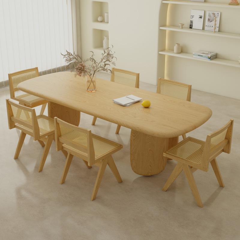 意式实木餐桌家用白蜡木多人饭桌子简约原木大板侘寂风餐桌椅组合