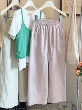 超亲肤洗水棉~夏季新款日系文艺松紧腰抽绳休闲阔腿裤宽松九分裤