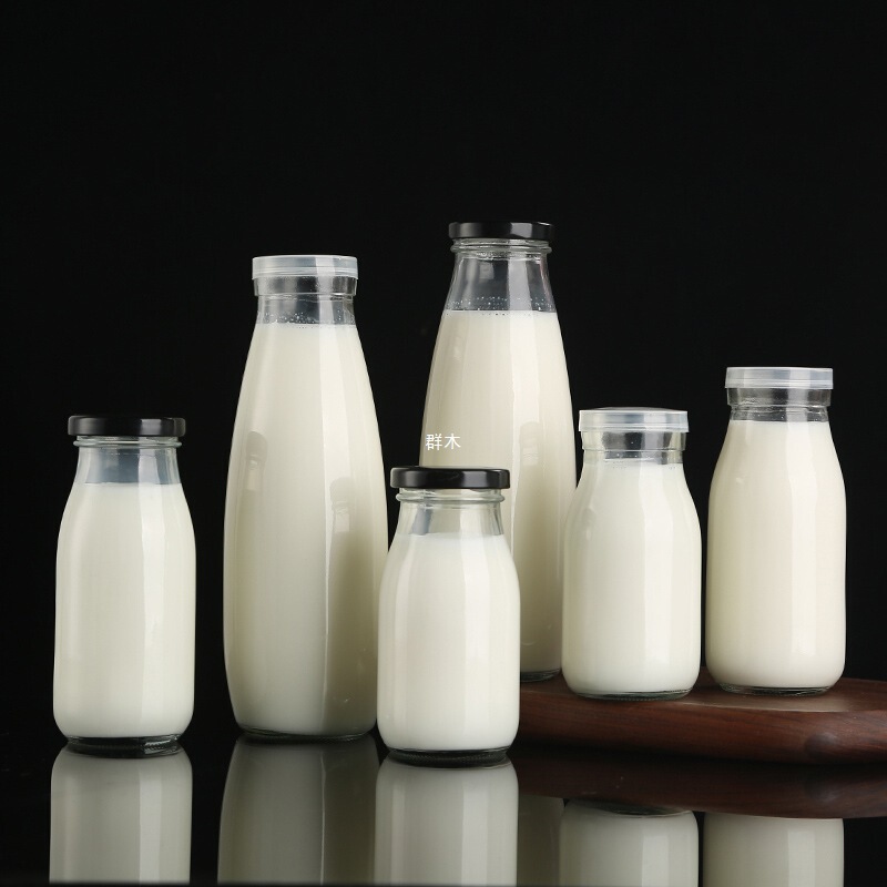 牛乳瓶ミルクバーガラス生乳瓶蓋付き濃厚ヨーグルトボトル100-250-500mlミルクカップ|undefined