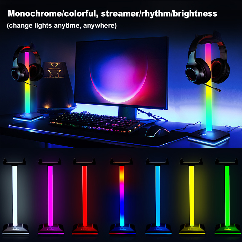 엄선된 RGB 터치 테이블 램프, 헤드폰 디스플레이 스탠드, 게임 및 e스포츠 데스크탑 분위기 조명, 화려한 발광 APP 스탠드 라이트