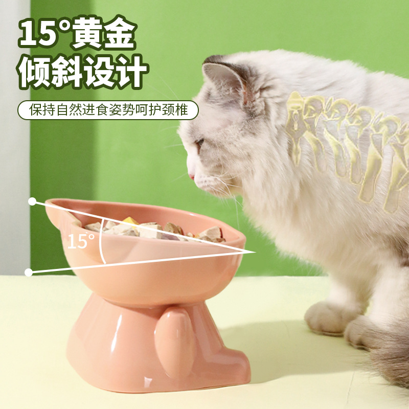 Nuevo producto, cara, oso, mascota, cuencos especiales, diseño de inclinación de 15 grados, cuencos para gatos, cuencos altos para gatos, utensilios para comer para mascotas