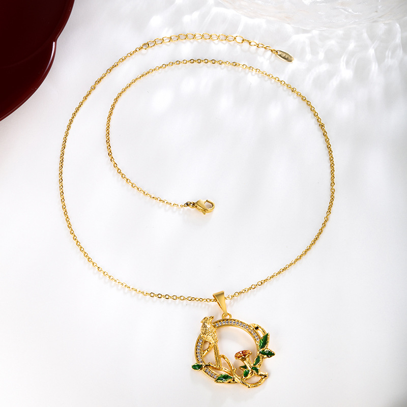 Xuping flores de pájaros bronce dorado colgante de piedra de polietileno colorido colgante colgante de colgante de pájaros colgante redondo