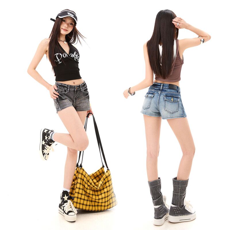 Low-Waist Elastic American-Style Hot Girl Denim Shorts for Women 2026 Summer New Tight-Fitting Hip-Hugging Hot Pants Ultra-Short Shorts