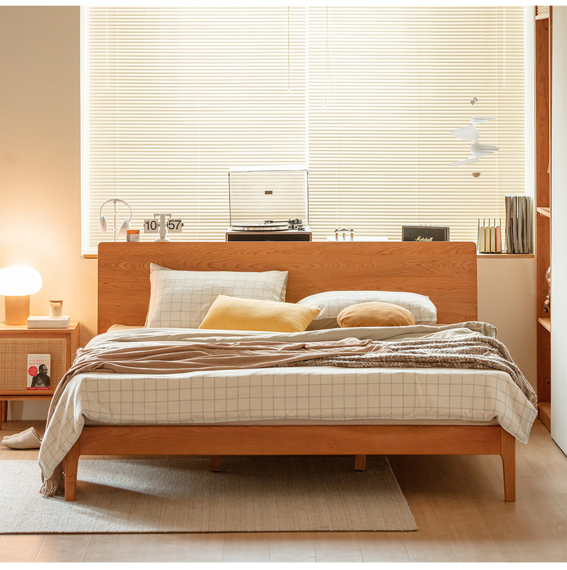 Xiaoban Furniture Scandinavian Solid Wood Bed Cherry Wood 1.5 Single Qianxun Bed 1.8m Double Bed Environmentally Friendly Material Xiaoban Furniture Scandinavian Solid Wood Bed Cherry Wood 1.5 Single Qianxun Bed 1.8m Double Bed Environmentally Friendly Material