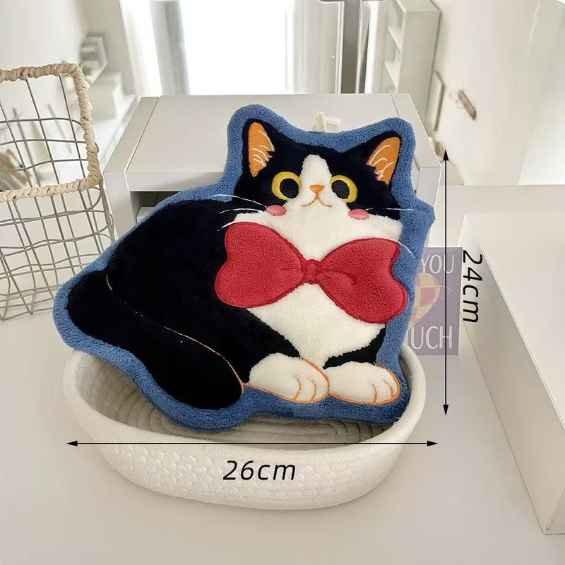 家庭用キッチンとバスルームかわいい漫画猫ハンドタオルハンギングハンカチ子供用厚みのあるサンゴ吸収性雑巾タオル|undefined