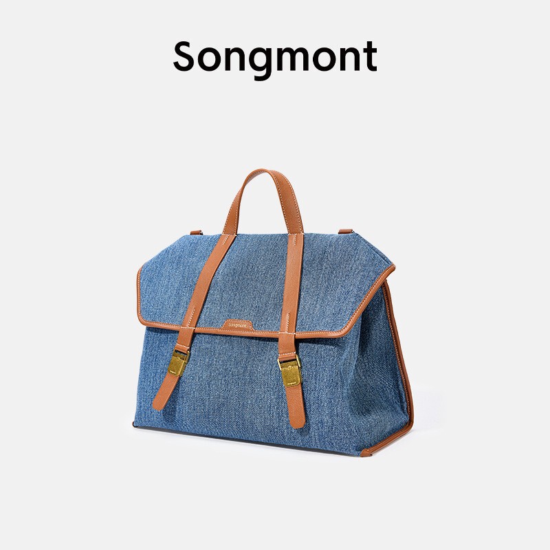 Songyouli Briefcase Denim Blue Travel Series Small and Large Denim Backpack Large Capacity Unisex 2025
