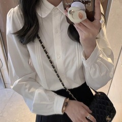 ドールカラーシャツ 2025春秋 韓国風 重ね着インナー 長袖 白トップス レディース 細見え カレッジ風トップス トレンド