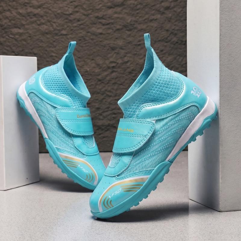 Zapatillas de Fútbol de Malla de Caña Alta Infantil de Goma Transpirables con Cierre Adhesivo