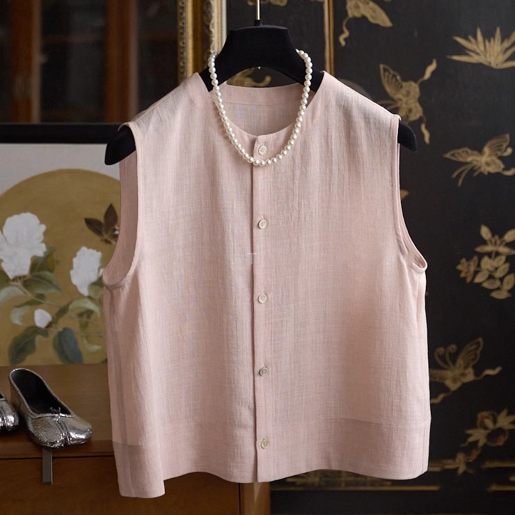 Ready Stock Wall Crack Recommends This Issue Focuses on Samei Jin Mouth Hemp-Feeling Triacetate Smooth Vest Vest Top for Women