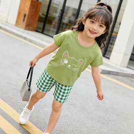 2026新款女童T恤短袖夏季儿童夏装套装女孩中小童半袖短裤潮童装