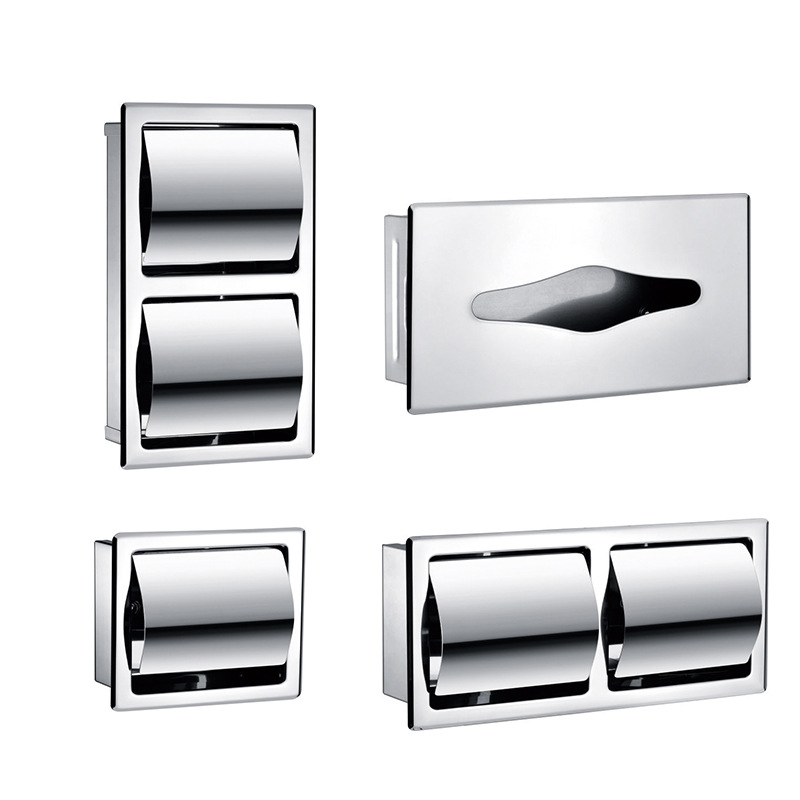 不锈钢入墙式小卷纸架酒店民宿嵌入式纸巾架抽纸盒暗装防水设计