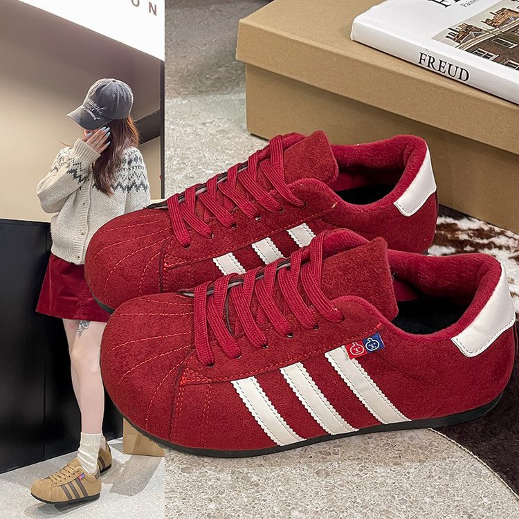 复古阿迪德训鞋女款2025新款秋冬季阿甘鞋百搭运动休闲鞋薄绒女鞋