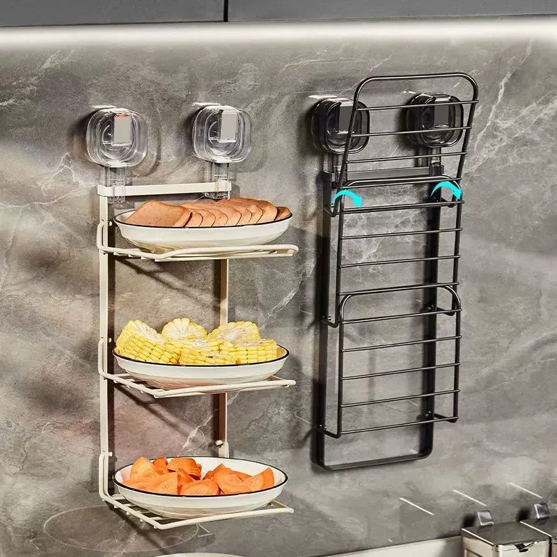 Подставка для приготовления пищи на присоске, кухонная настенная многофункциональная тарелка для приготовления пищи, складная многослойная подставка для приготовления фруктов и овощей